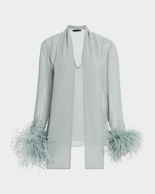 Lightweight Georgette Scarf Top With Feathers